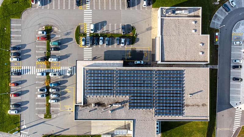 Solar Panels on a Commercial Building Rooftop